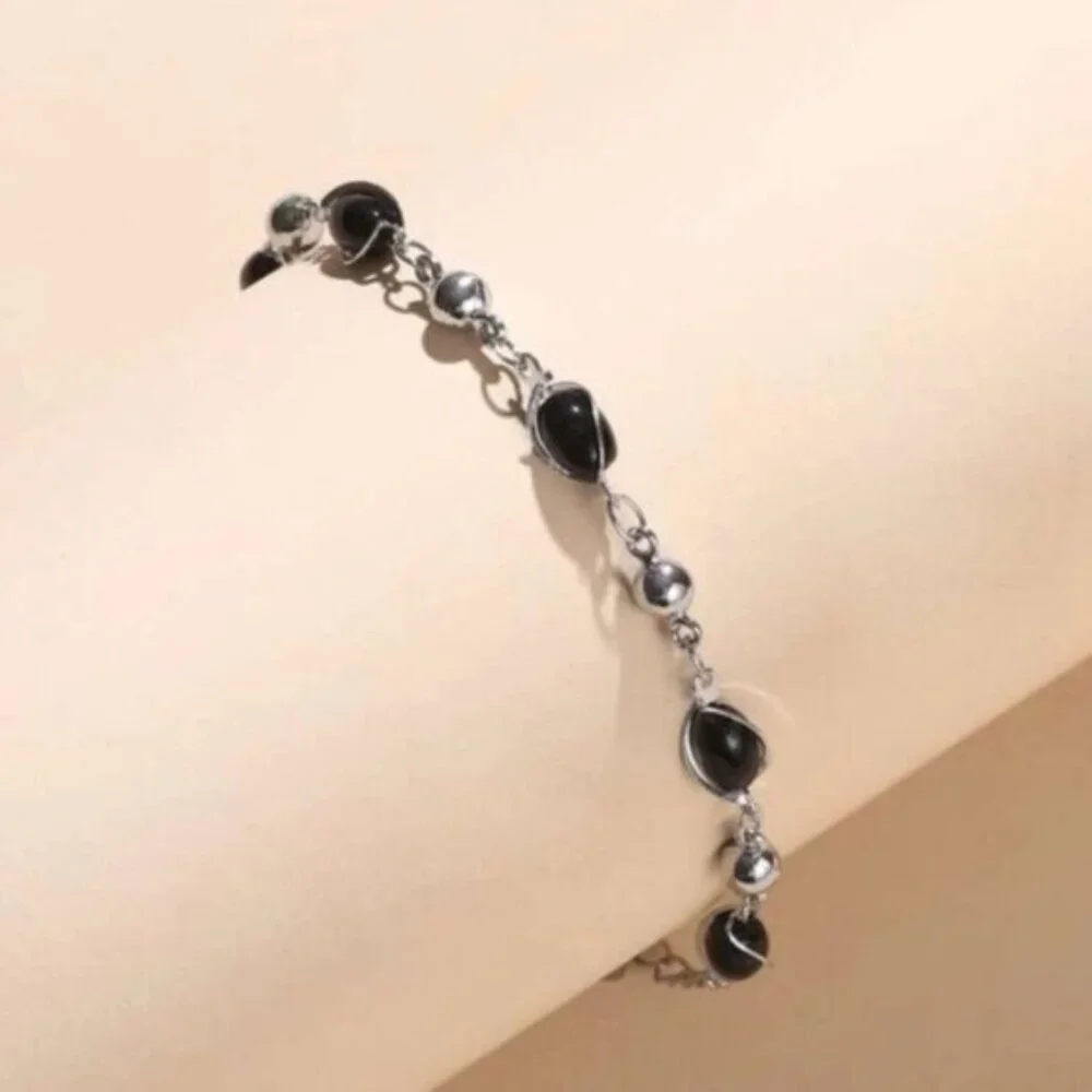 Sleek Silver and Black Bead Bracelet